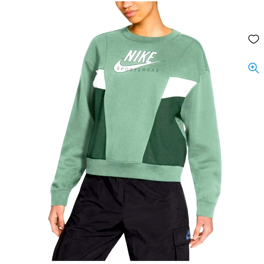 Green Nike Womens Heritage Colorblocked Sweatshirt